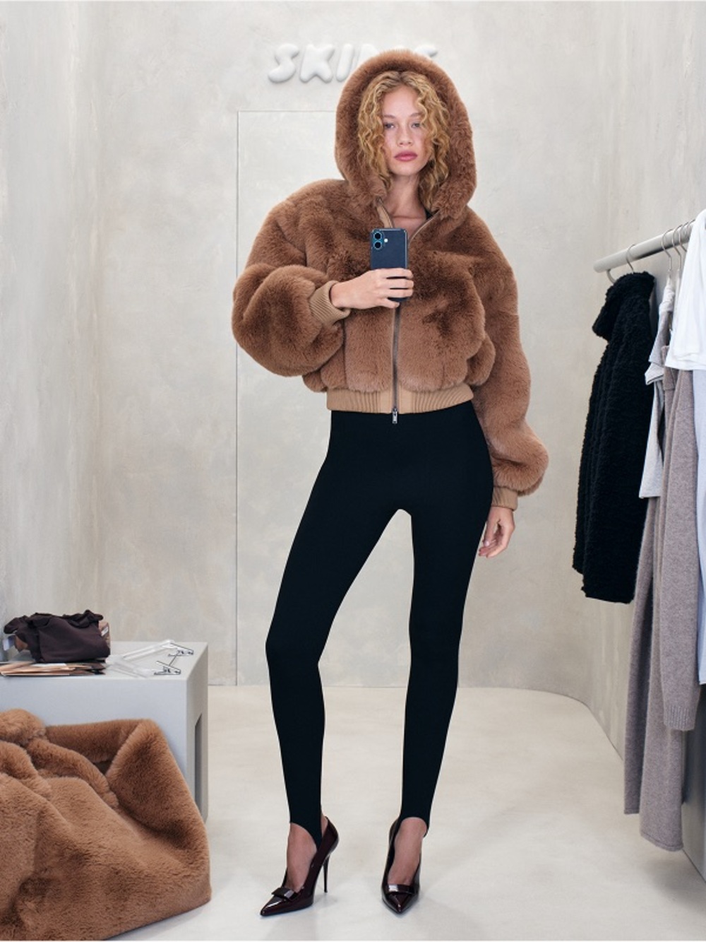 SKIMS Plush Faux Fur Bomber Jacket in Camel NWT never worn super soft!!